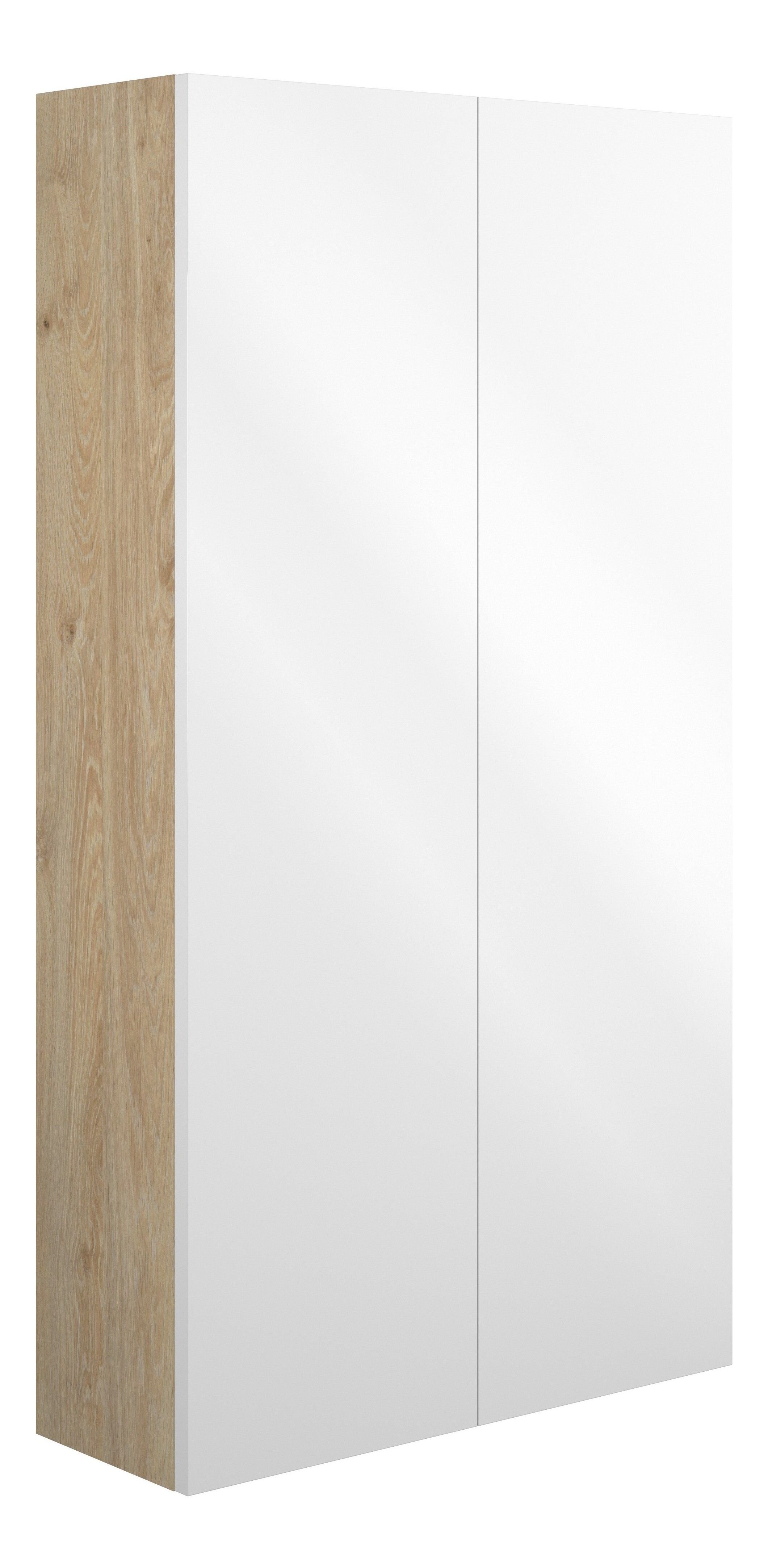 Adula Slim Wall Mounted Storage Unit (2 Door) 600mm White Gloss (Oak Cabinet) [PLUM110429]