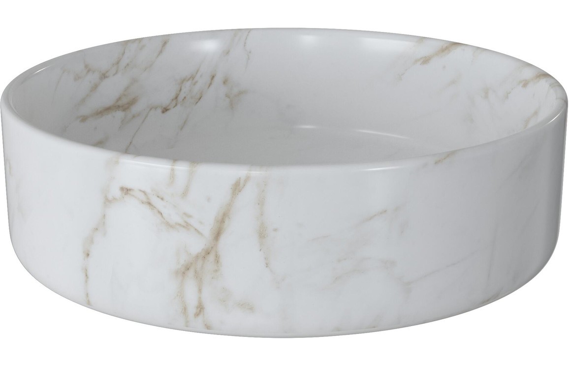 Lucca Ceramic Round Washbowl & Waste 355mm Marble Effect [PLUM104040]