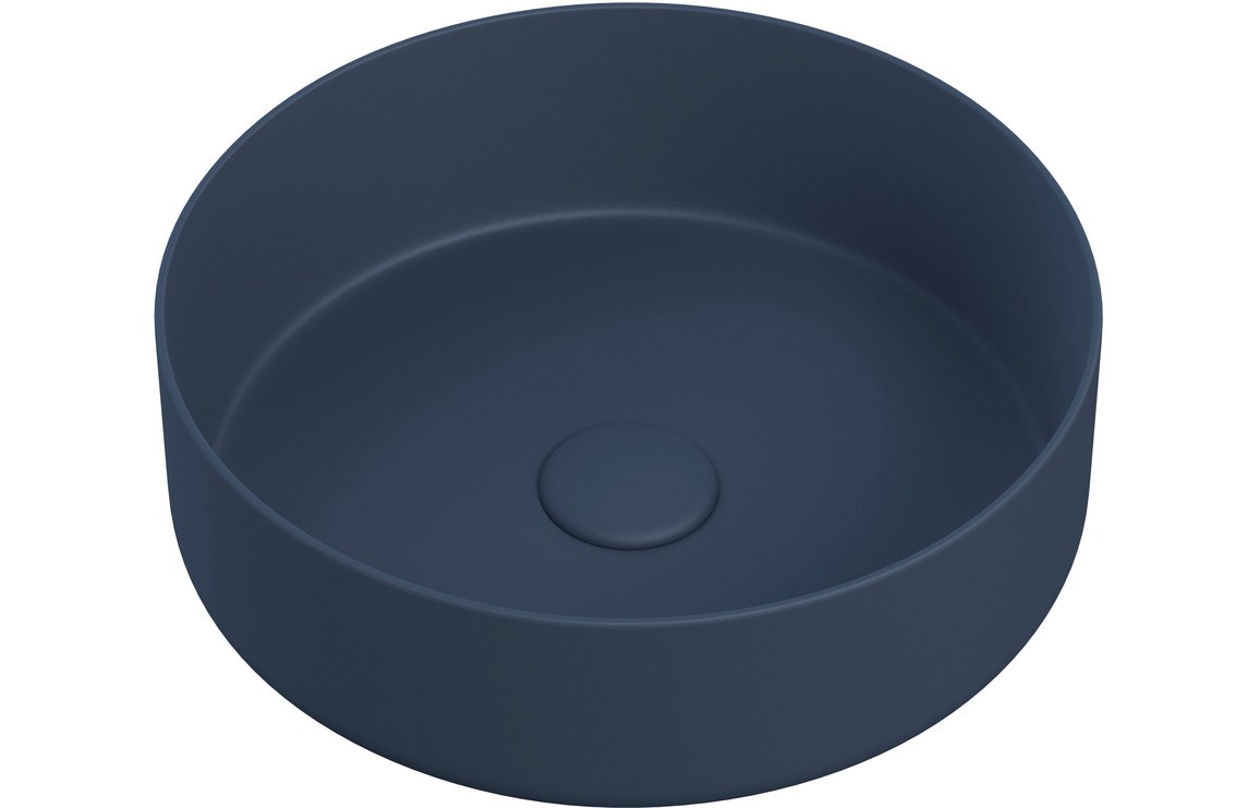 Lucca Ceramic Round Washbowl & Waste 355mm Matt Deep Blue [PLUM105577]