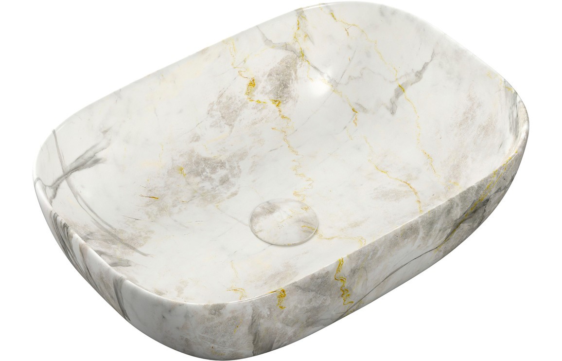 Otranto Ceramic Washbowl 460 x 330mm White Marble Effect [PLUM106867]
