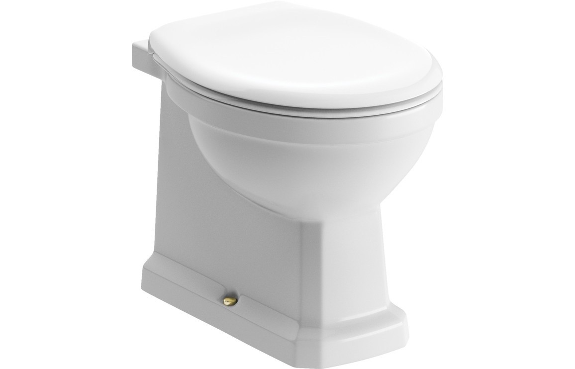 Salerno Back-To-Wall WC & Soft Close Seat with Brushed Brass Fittings [PLUM106869]