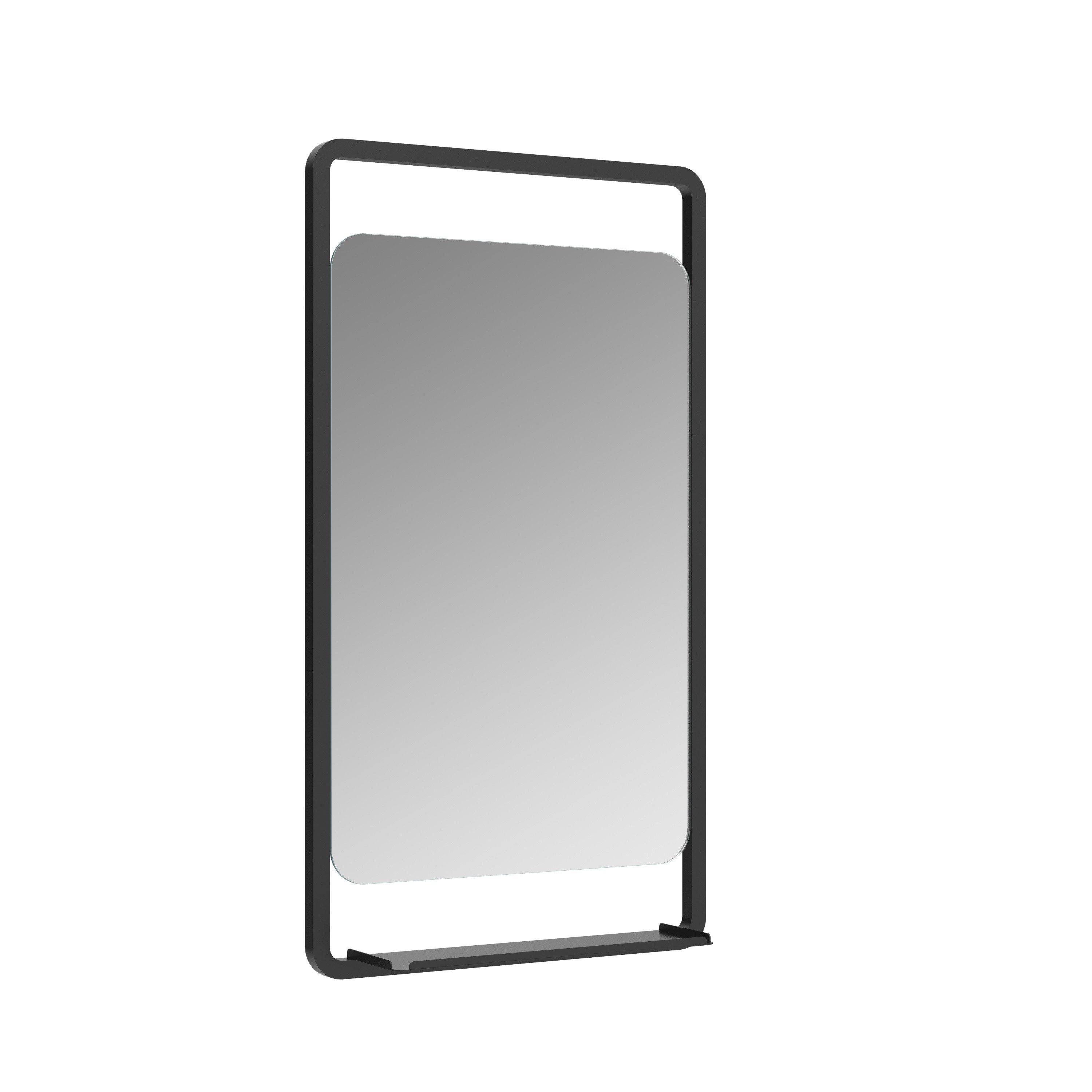 Sesto Rectangular Mirror 900 x 500mm with Shelf Matt Black [PLUM106275]