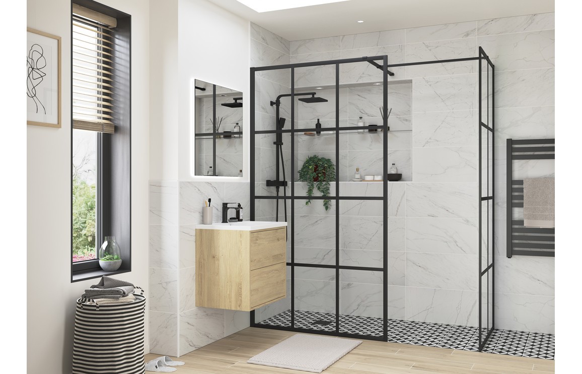 Imola 760mm Matt Black Framed Wetroom Side Panel [PLUM100614]