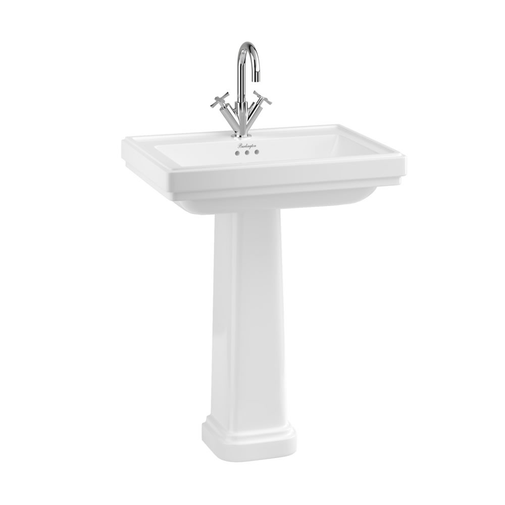 Burlington RIV21TH Riviera Square Basin 650 x 470mm 1 Taphole White (Pedestal & Brassware NOT Included)