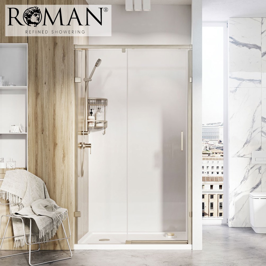 Roman Liberty 8 Sliding One Door for 1400mm Alcove Fitting - Right Hand Brushed Brass [KT1D14RBR]