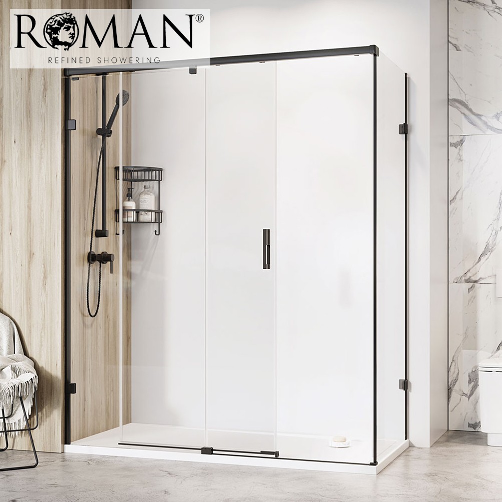 Roman Liberty 8 Sliding One Door for 1500mm Corner Fitting - Right Hand Brushed Nickel [KT1D15RCN] [DOOR SYSTEM ONLY SIDE PANEL NOT INCLUDED]