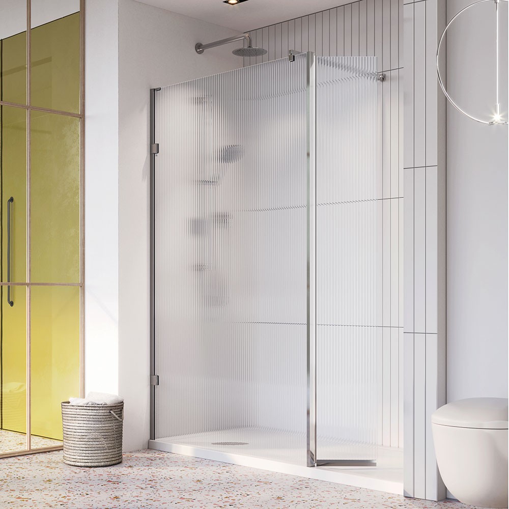 Roman Liberty Corner Wetroom Panel 1057mm Fluted Glass Chrome [KLCP11FS] [BRACE BARS/FIXINGS AND DEFLECTOR PANEL NOT INCLUDED]