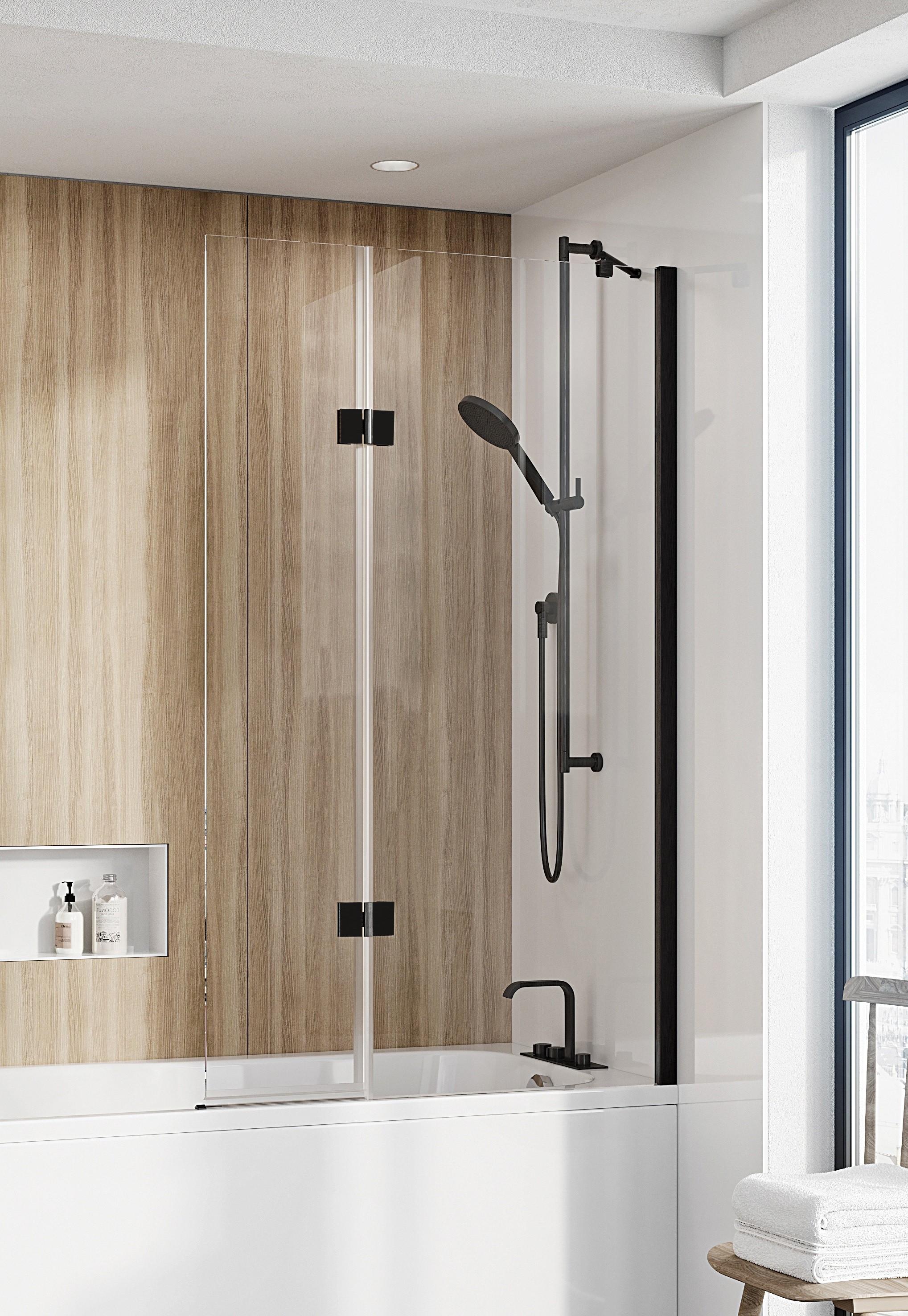 Roman - Innov8 Outward Hinged Bath Screen Right Hand - Matt Black [N2BV213BR]