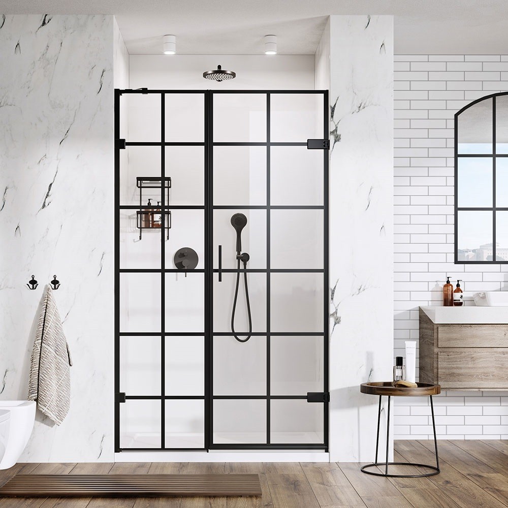 Roman Liberty Matt Black Grid In-Line Panel 800mm Alcove Fitting Right Hand [TL1H8BGBR] [IN-LINE PANEL ONLY - DOOR NOT INCLUDED]