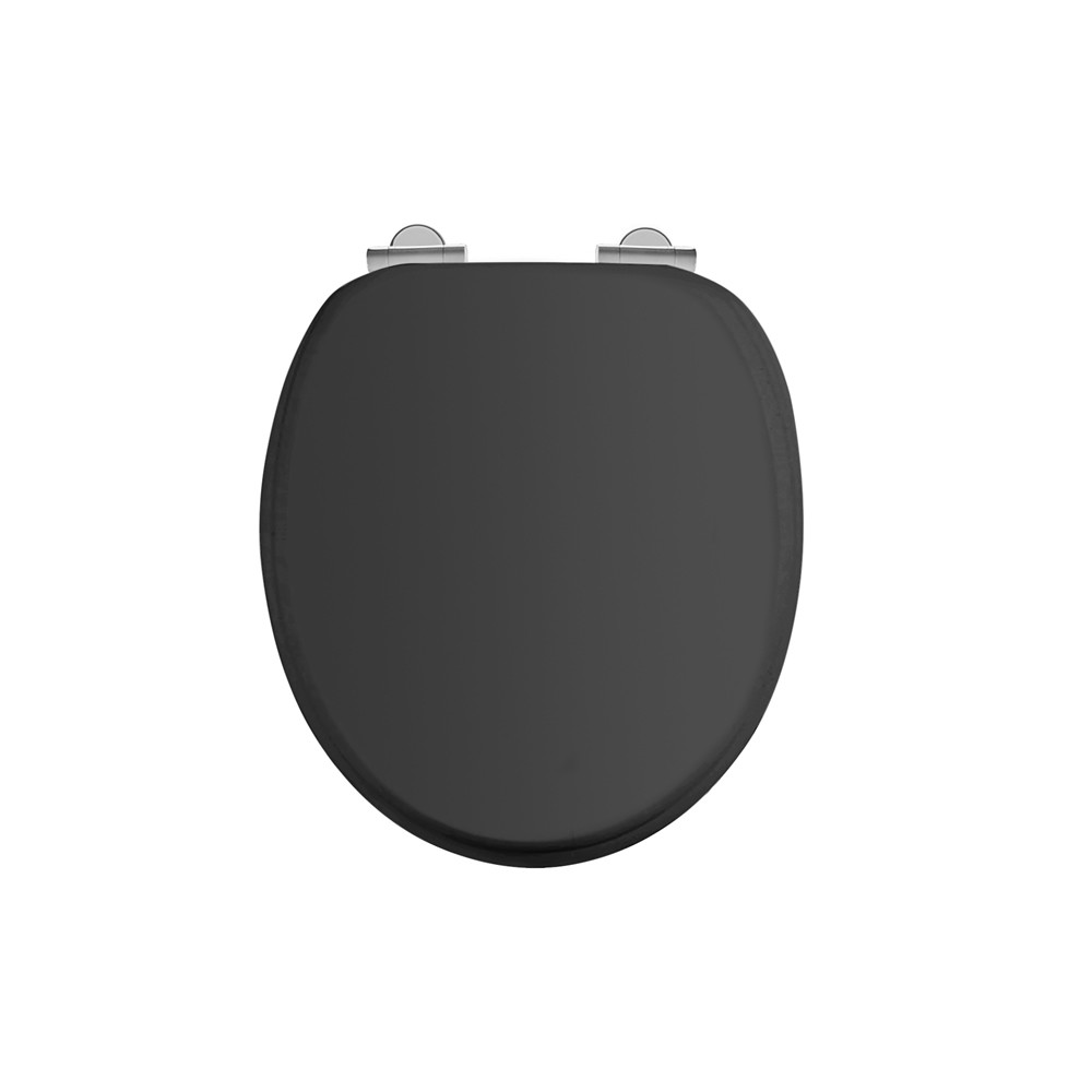 Burlington S40 Soft Close Wooden Toilet Seat & Cover Gloss Matt Black with Chrome Hinges