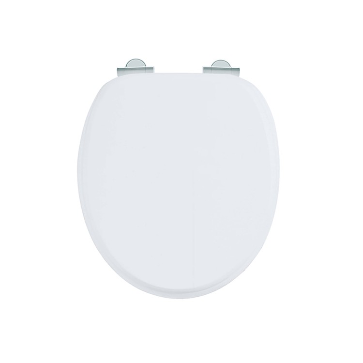 Burlington S45 Soft Close Wooden Toilet Seat & Cover Matt White with Chrome Hinges