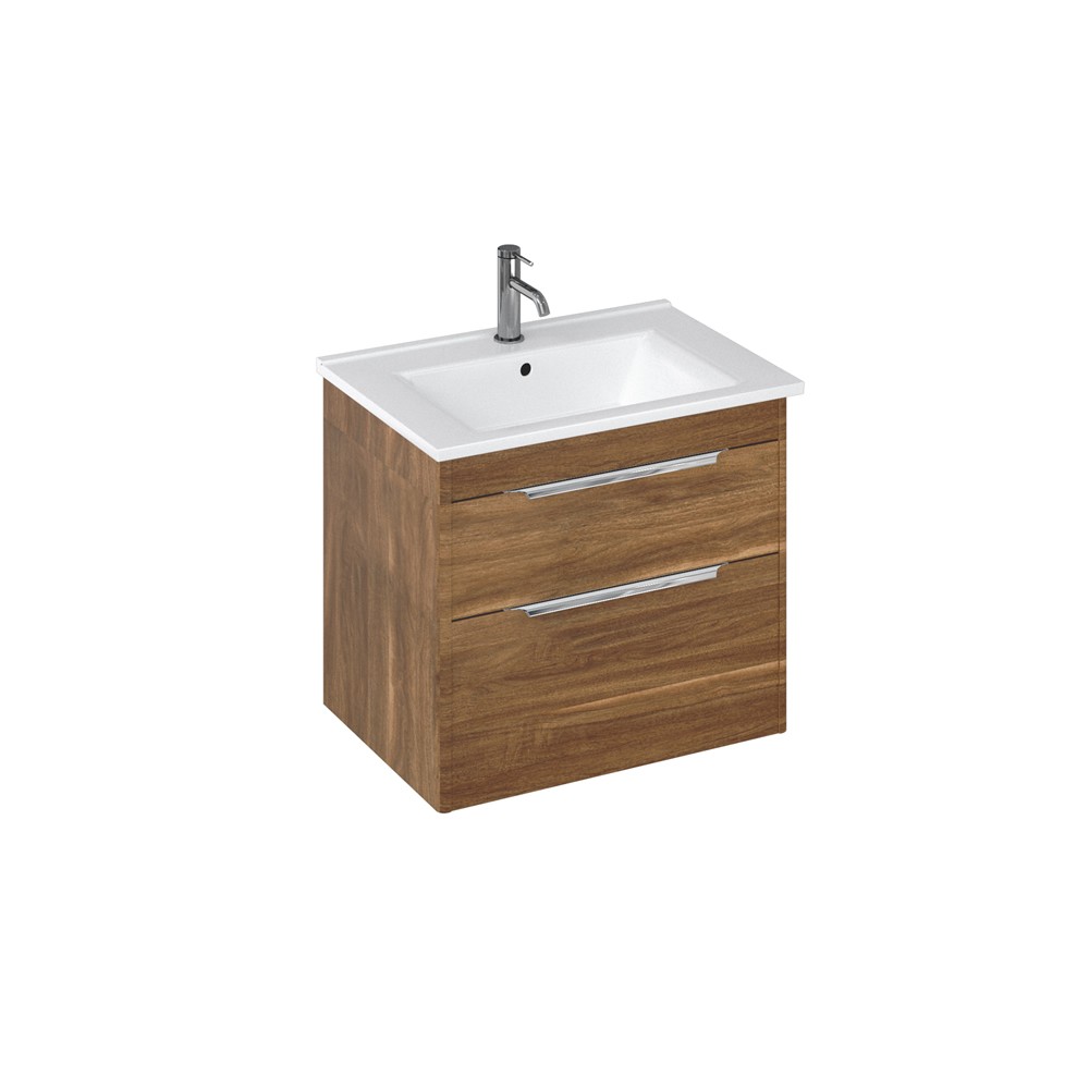 Britton S65DDC Shoreditch 650mm Wall Mounted Vanity Unit with Double Drawer Caramel (Basin & Brassware NOT Included)