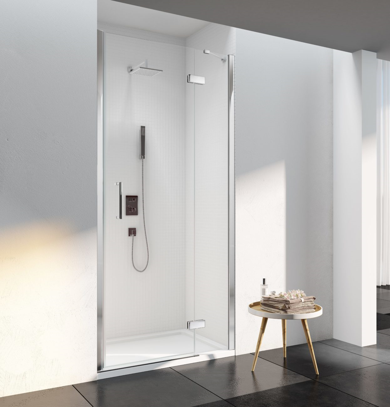 MERLYN S6FB1400RECH Series 6 Framless Hinged Shower Door 1400mm with In-Line Panel & Shower Tray for Recess Fitting