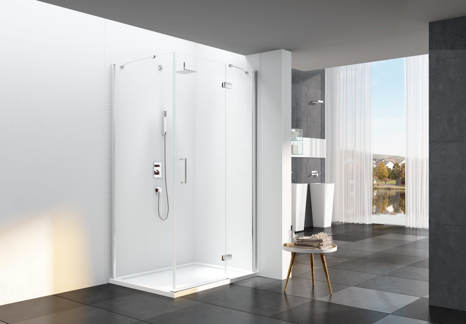 MERLYN Series 6 Corner Fitting Frameless Hinged Shower Door 1200mm+ with In-Line Panel (Side Panel NOT Included) [S6F1200CORNH]