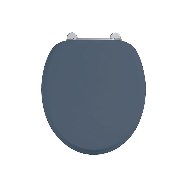 Burlington S99 Soft Close Wooden Toilet Seat & Cover Blue with Chrome Hinges