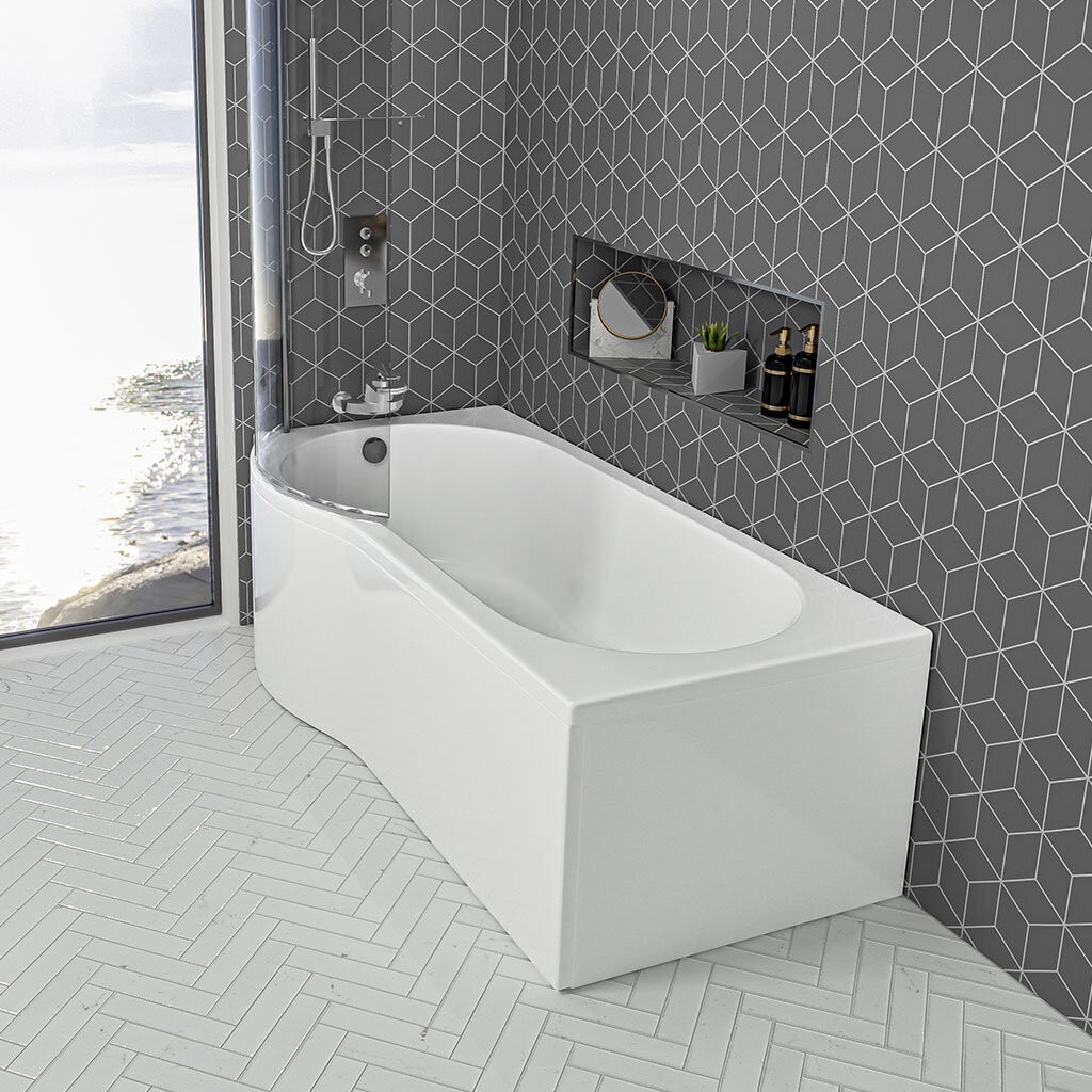 Eastbrook 42.0105 Shannon P-Shape Shower Bath Left Hand 1700 x 850mm (400mm depth) 4mm Acrylic (Bath Panels & Screen NOT Included)