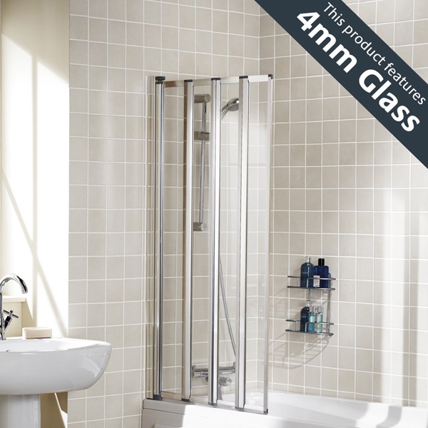 Lakes SS75S Classic 4mm Framed Double Folding Bath Screen 950x1400mm Silver Frame