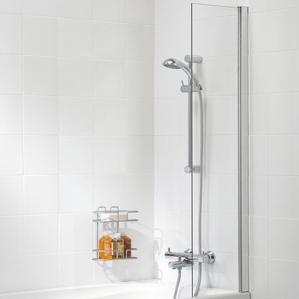 Lakes SS95S Classic 6mm Shower Curtain Panel Bath Screen 300x1500mm Polished Silver Frame (Shower Curtain NOT Included)