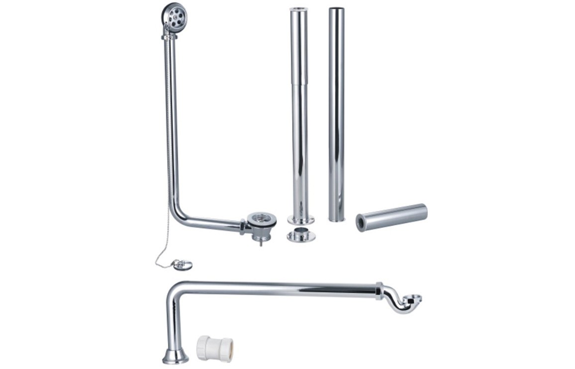 Exposed Bath Plug & Chain Waste With Pipe Shrouds - Chrome [PLUM4153]