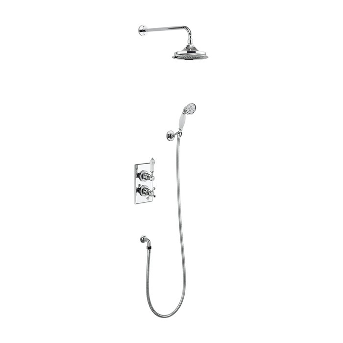 Burlington TF2S Trent Thermostatic Concealed Shower Valve 2 Outlet with Fixed Shower Arm Handset & Hose Chrome/White (Shower Head NOT Included)