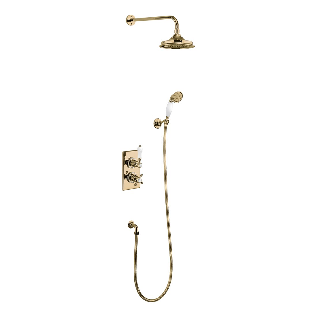 Burlington TF2SGOLD Trent Thermostatic Concealed Shower Valve 2 Outlet with Fixed Shower Arm Handset & Hose Chrome/Gold (Shower Head NOT Included)