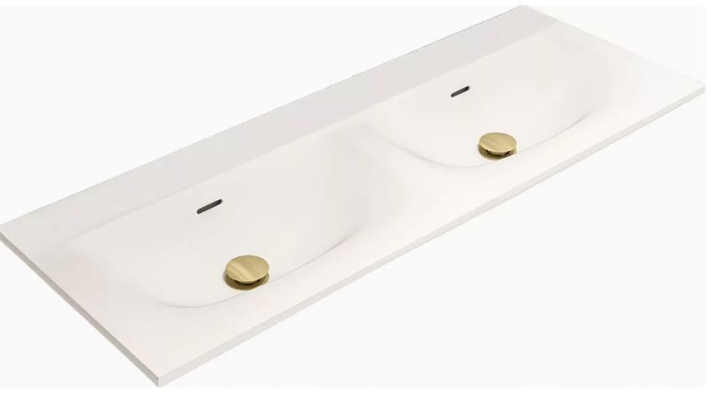 Tissino Cellini Solid Surface Double Wash Basin (No Tapholes) 1200 x 460mm White [TCL-105]