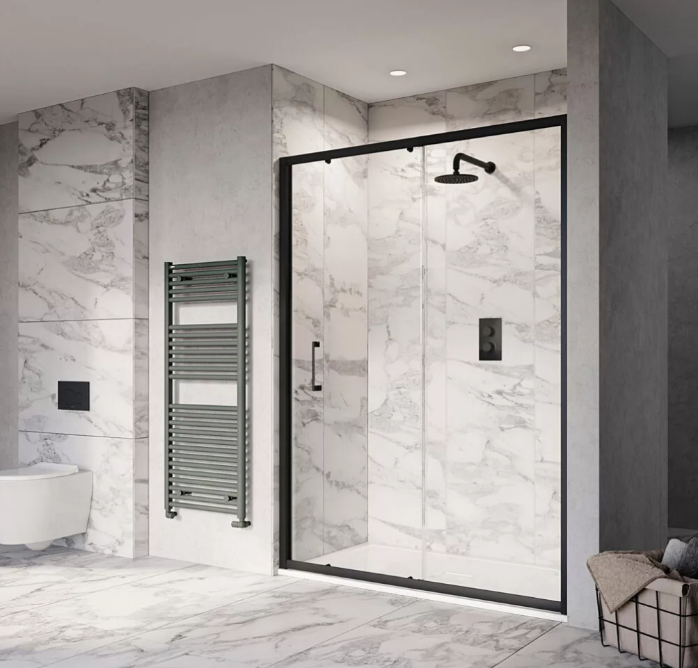 Tissino Rivelo Sliding Shower Door 1400mm Matt Black [TRV-404-MN]