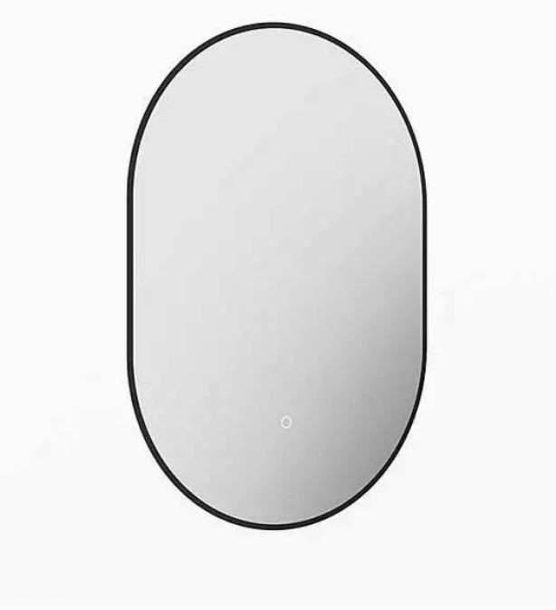 Tissino Terzo Backlit Capsule Mirror with De-mister 850 x 600mm Matt Black [TTZ-360-MN]