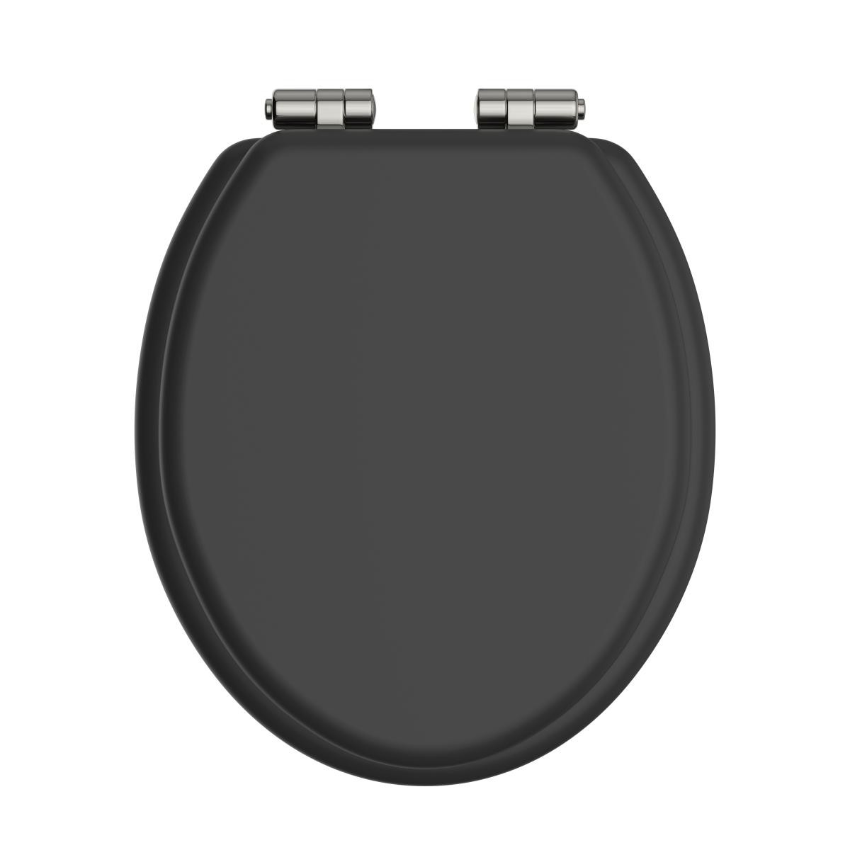 Heritage Toilet Seat Soft Close Brushed Nickel Hinges - Matt Black