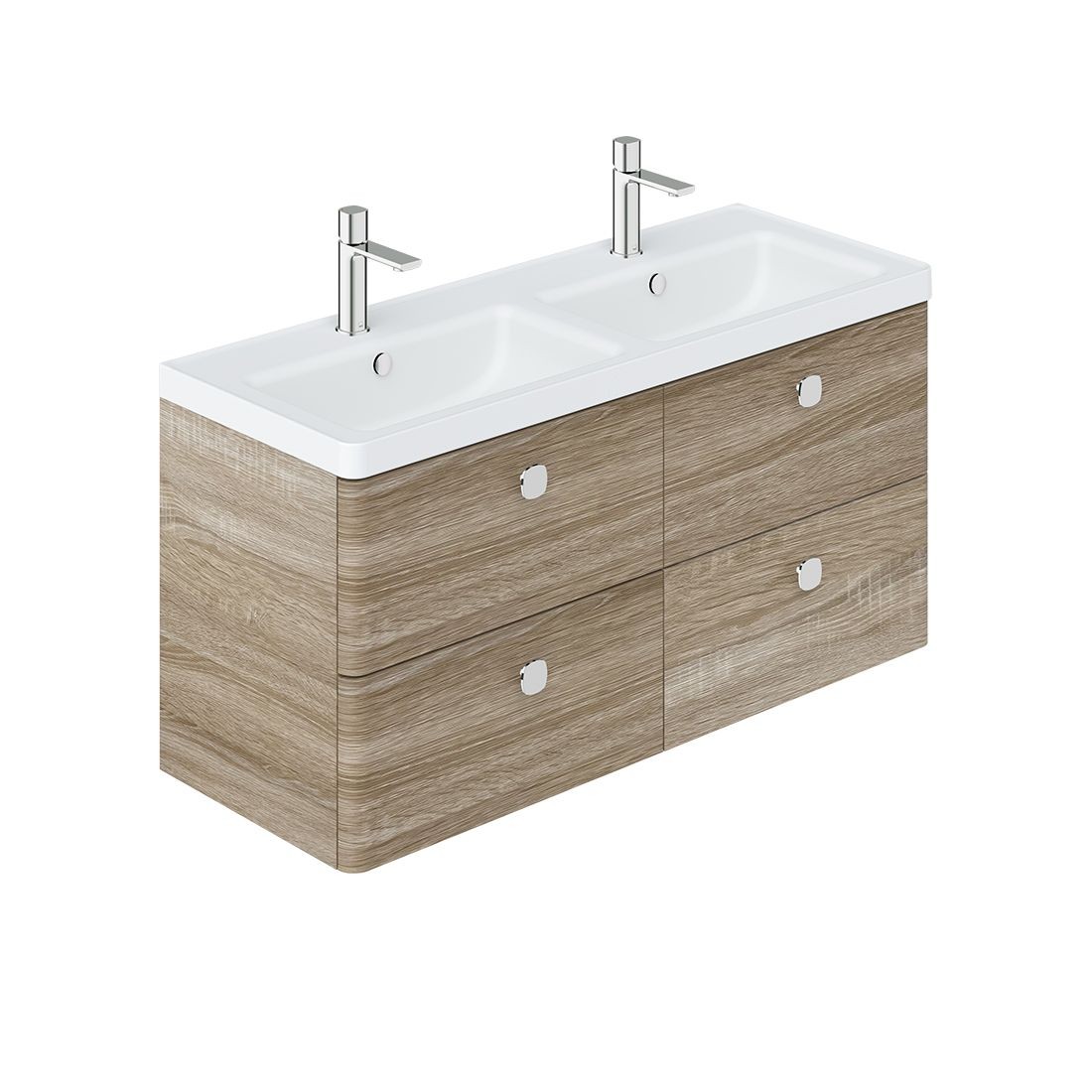 Cameo by Vado Double Basin Vanity Unit with 4 Drawers 1200mm Natural Oak [CAM-F1200-NO]