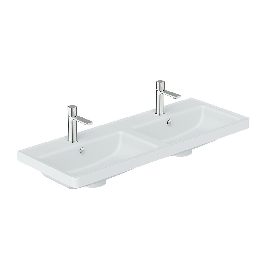 Cameo by Vado Double Vanity Basin 1200mm (1 Taphole Per Basin) Arctic White (Brassware NOT Included) [CAM-BM12-AW]