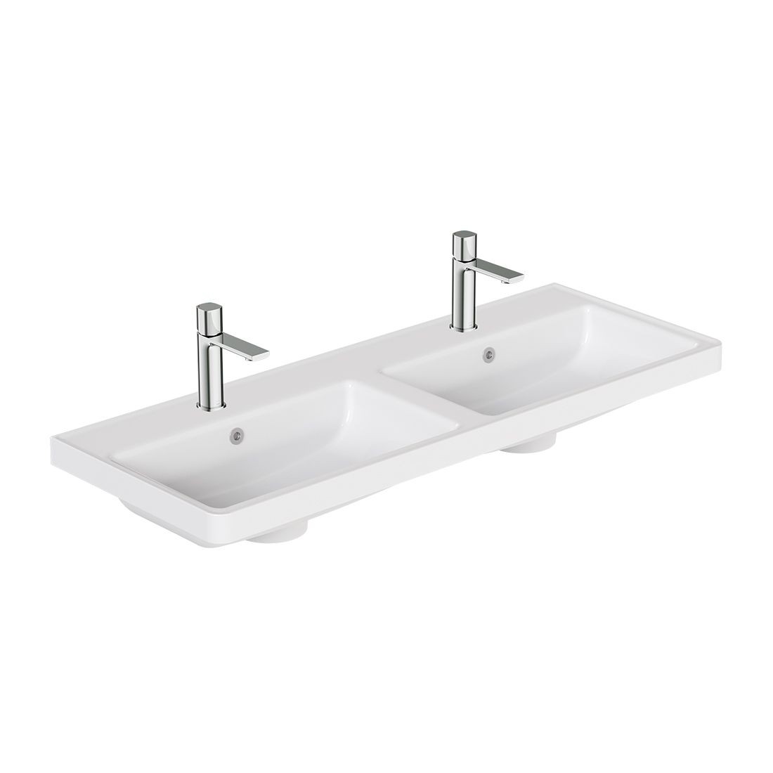 Cameo by Vado Double Vanity Basin 1200mm (1 Taphole Per Basin) Gloss White (Brassware NOT Included) [CAM-BC12-GW]