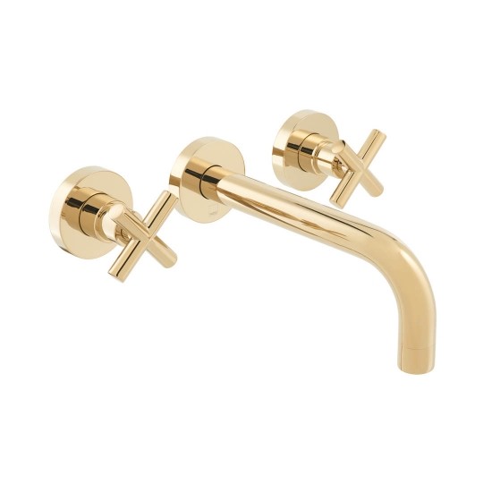 Individual by Vado Elements Wall Mounted Basin Mixer Tap with 200mm Spout (3 Tapholes) Bright Gold [IND-ELW109FLA-BG]