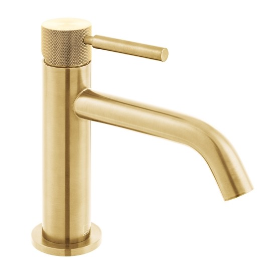 Individual by Vado Origins Slimline Mono Basin Mixer Tap with Knurled Accents (Single Taphole) Brushed Gold [IND-ORI200/SB-BRGK]