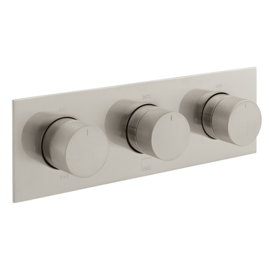 Individual by Vado Thermostatic Shower Valve 3 Outlet Horizontal with Knurled Accents Brushed Nickel [IND-T128/3-H-BRNK]