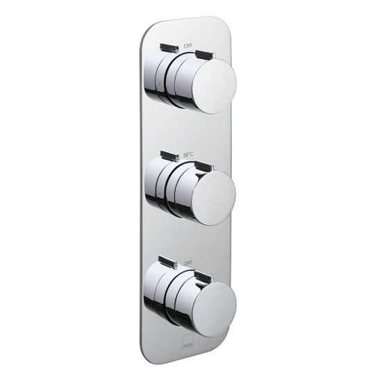 Vado Tablet Altitude Thermo Shower Valve 2 Outlets & 3 Handles (Vertical) Chrome [TAB-128/2-ALT-C/P]