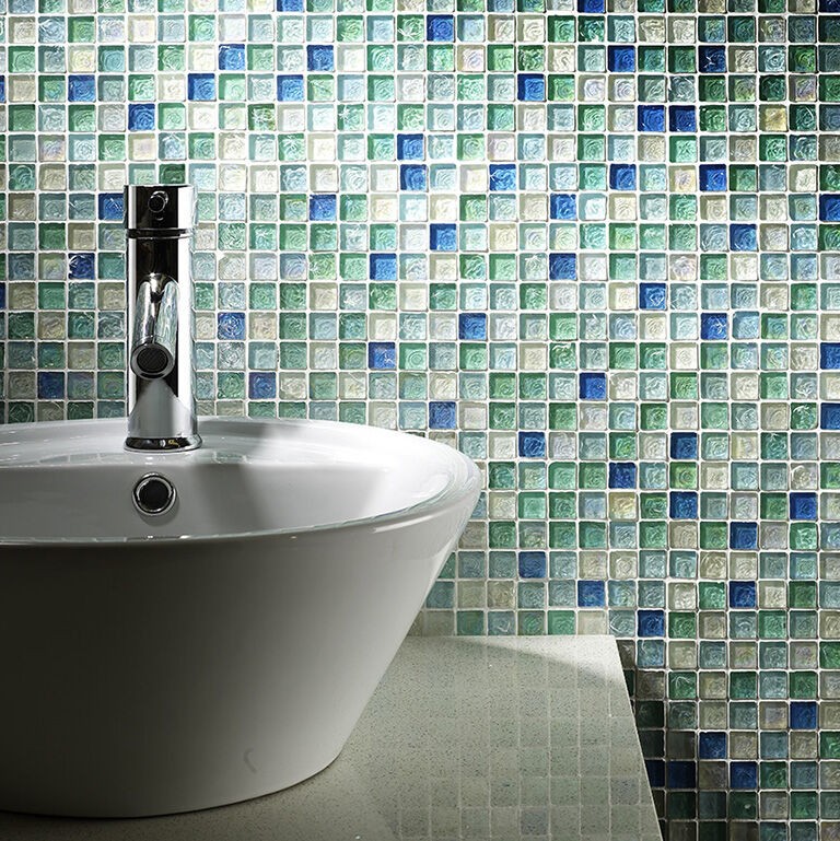 Verona Hammered Pearl Mosaic Wall Tile 305 x 305mm Aqua [G30039]