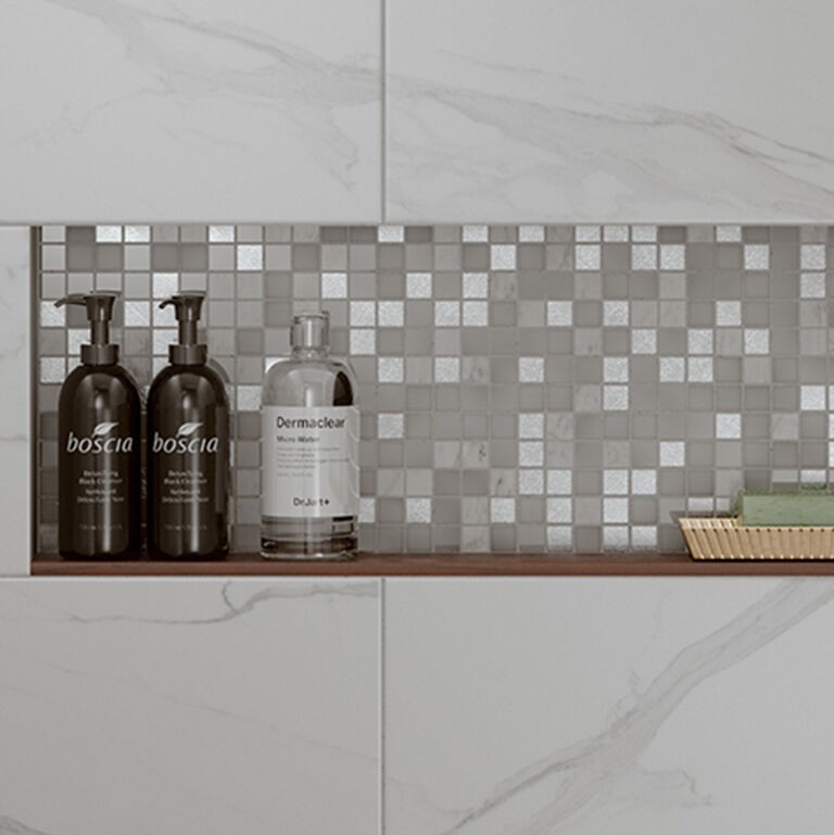 Verona Hutton Mosaic Wall Tile 300 x 300mm White & Silver [G30227]