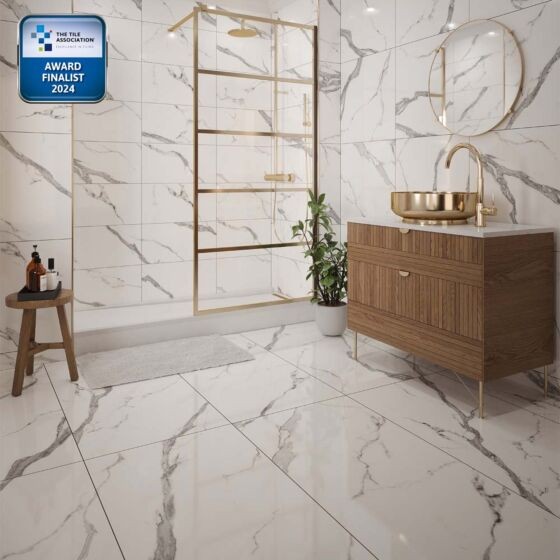 Verona Hera Porcelain Floor & Wall Tile 600 x 300mm White Marble Effect [P12695]