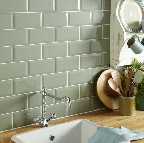 Verona Metro Ceramic Wall Tile 300 x 100mm Sage Gloss [P11543]