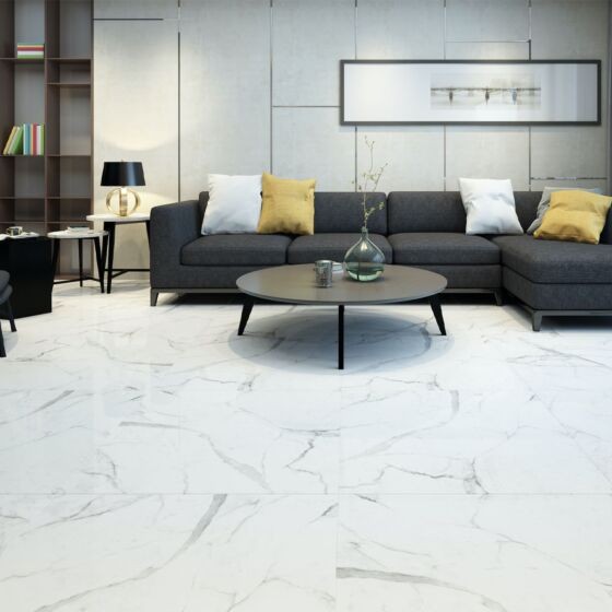 Verona Valletta Porcelain Floor & Wall Tile 600 x 600mm White (Marble Effect) [P10609]
