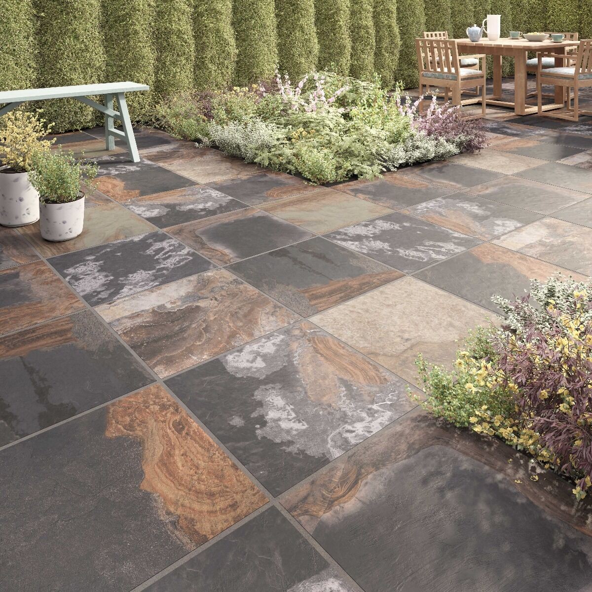 Verona Abbey Porcelain Floor Tile 600 x 600mm Black Multi [P10825]