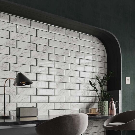 Verona Metro Ceramic Wall Tile 300 x 100mm Calacatta Gris Gloss [P11544]