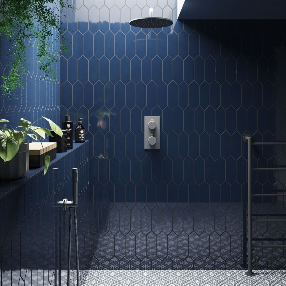 Verona Cast Ceramic Hexagonal Wall Tile 300 x 100mm Dark Blue [P12260]
