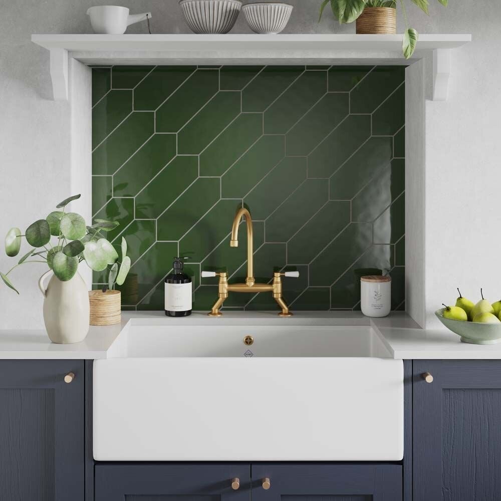 Verona Cast Ceramic Hexagonal Wall Tile 300 x 100mm Bottle Green [P12262]