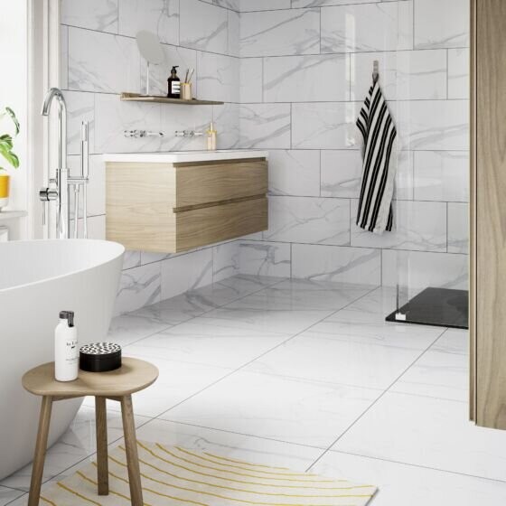 Verona Kendal Porcelain Floor & Wall Tile 605 x 605mm Gloss White [P10625]