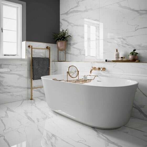 Verona Kendal Porcelain Floor & Wall Tile 1200 x 600mm Gloss White [P12607]