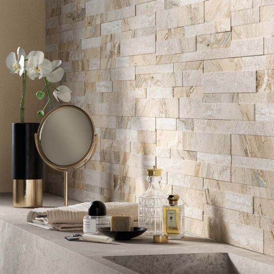 Verona Oswald Porcelain Split Face Wall Tile 610 x 150mm Beige [P12631]