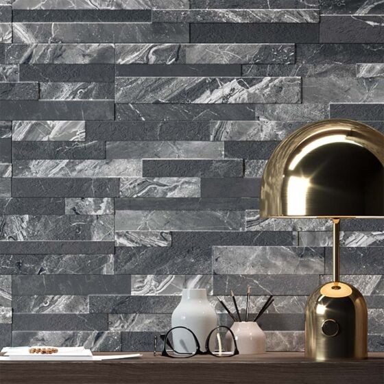 Verona Oswald Porcelain Split Face Wall Tile 610 x 150mm Black [P12632]