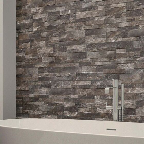 Verona Oswald Porcelain Split Face Wall Tile 610 x 150mm Grey [P12633]